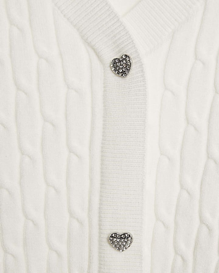 Girls White Sequin Feather Skirt Set