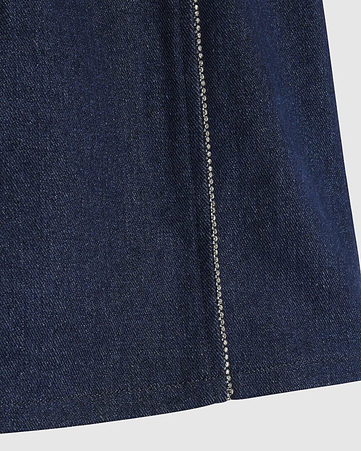Girls Blue Denim Corsage Diamante Skirt