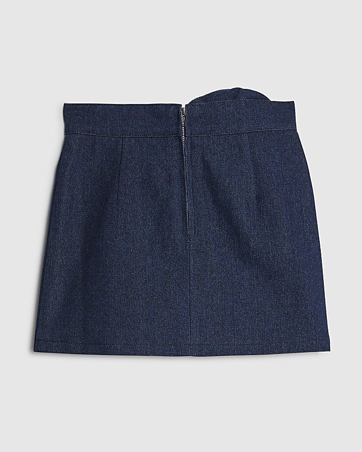 Girls Blue Denim Corsage Diamante Skirt
