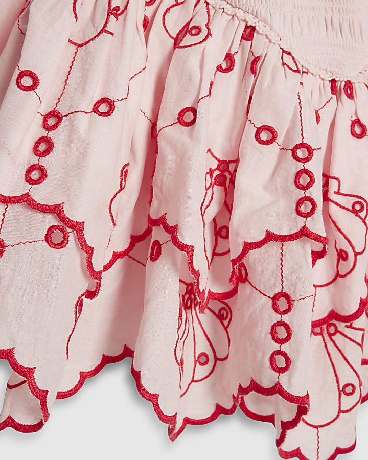 Girls Pink Shirred Dress