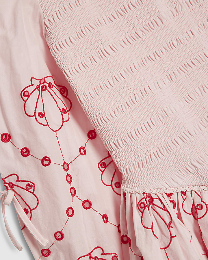 Girls Pink Shirred Dress