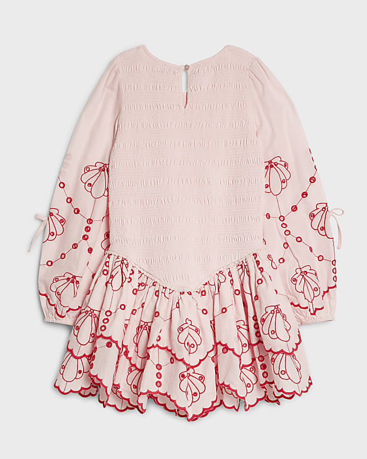 Girls Pink Shirred Dress