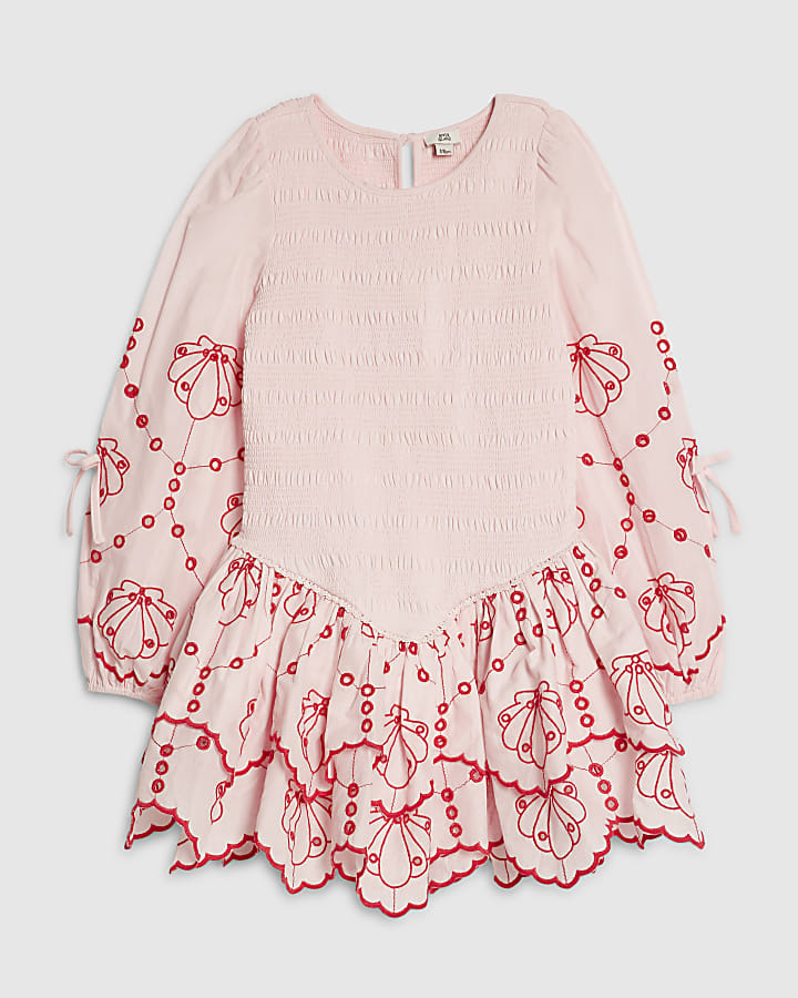 Girls Pink Shirred Dress