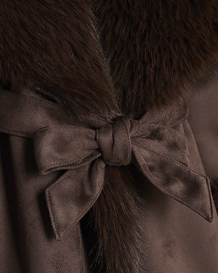 Girls Brown Faux Suede Coat