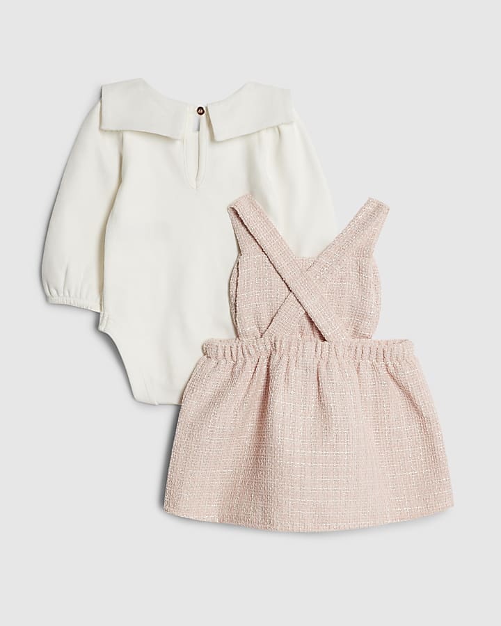 Baby Girls Pink Boucle Pinafore Dress