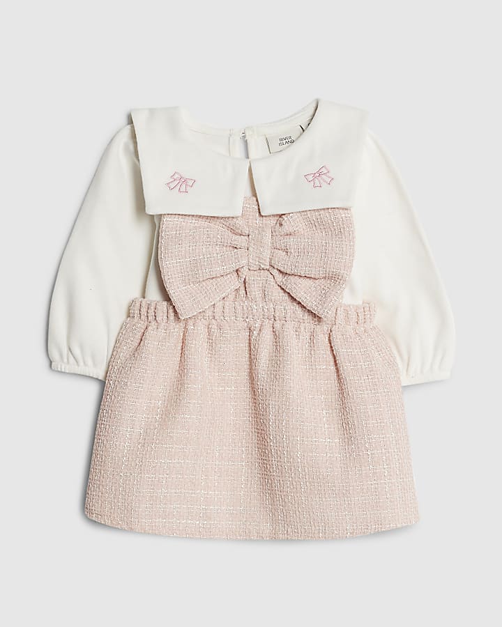 Baby Girls Pink Boucle Pinafore Dress