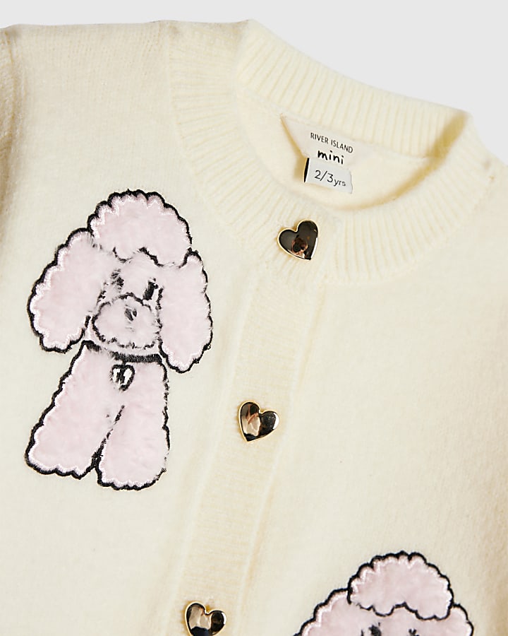 Mini Girls Cream Poodle Cardigan Set