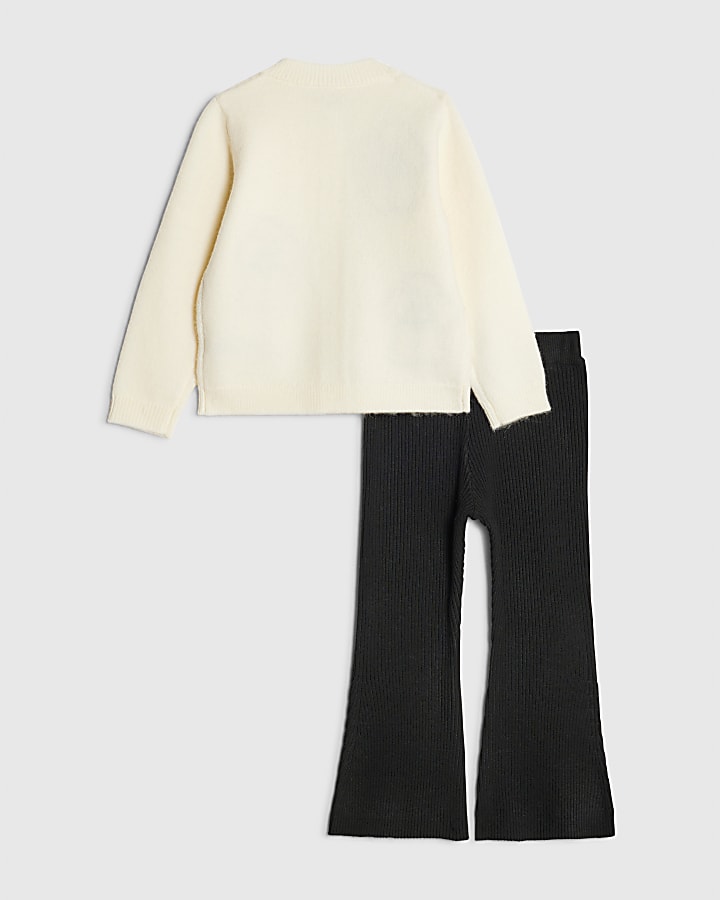 Mini Girls Cream Poodle Cardigan Set