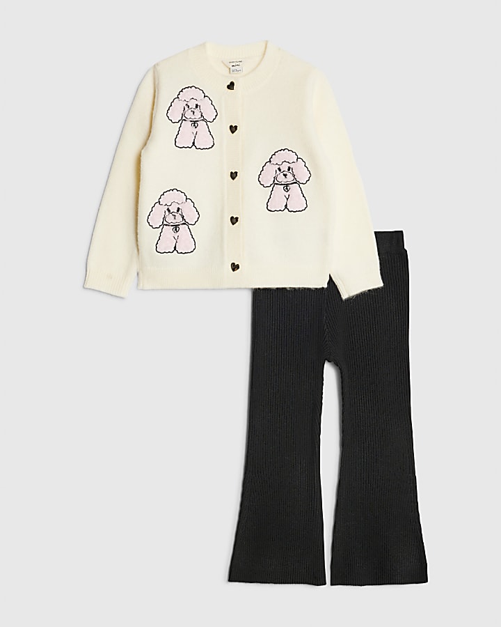 Mini Girls Cream Poodle Cardigan Set
