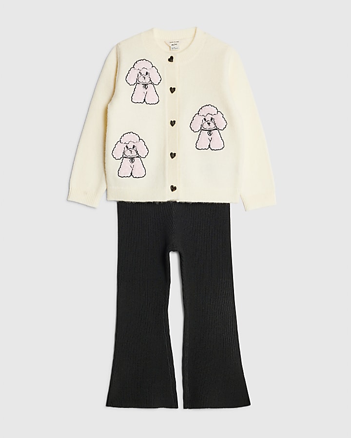 Mini Girls Cream Poodle Cardigan Set