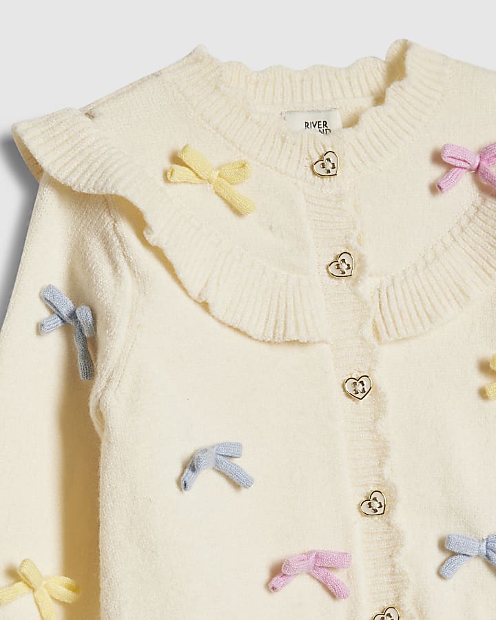 Baby Girls Cream Bow 3d Cardigan Set