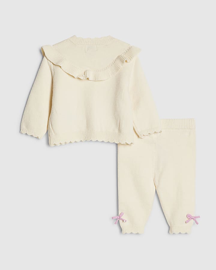 Baby Girls Cream Bow 3d Cardigan Set