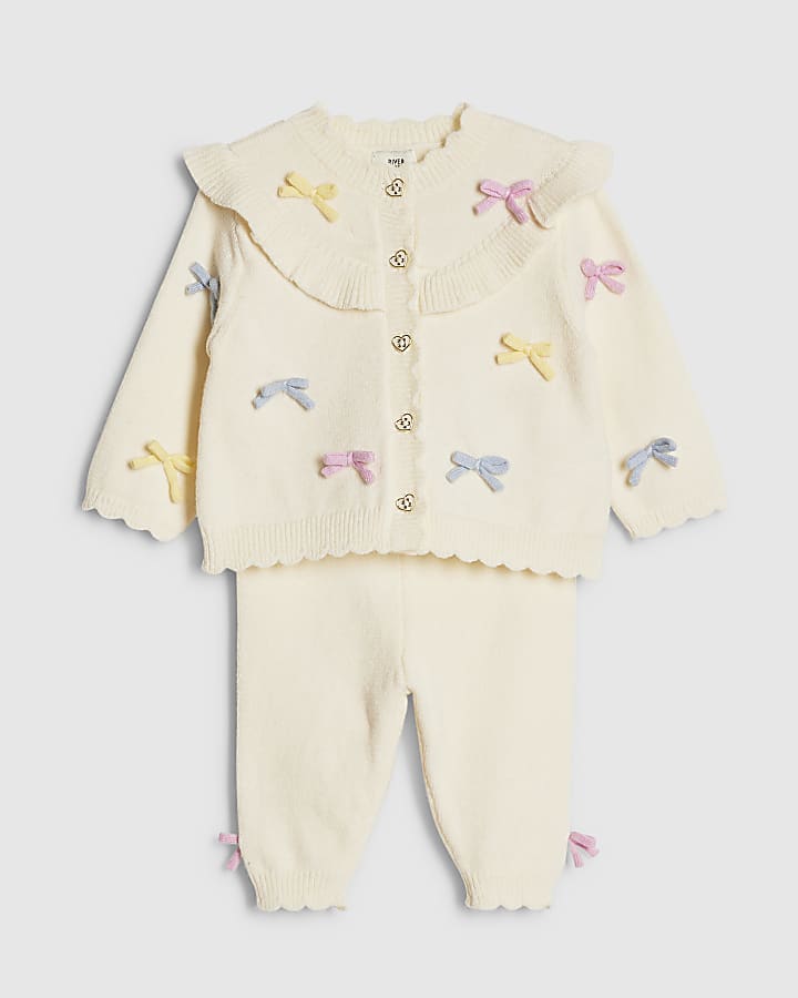 Baby Girls Cream Bow 3d Cardigan Set