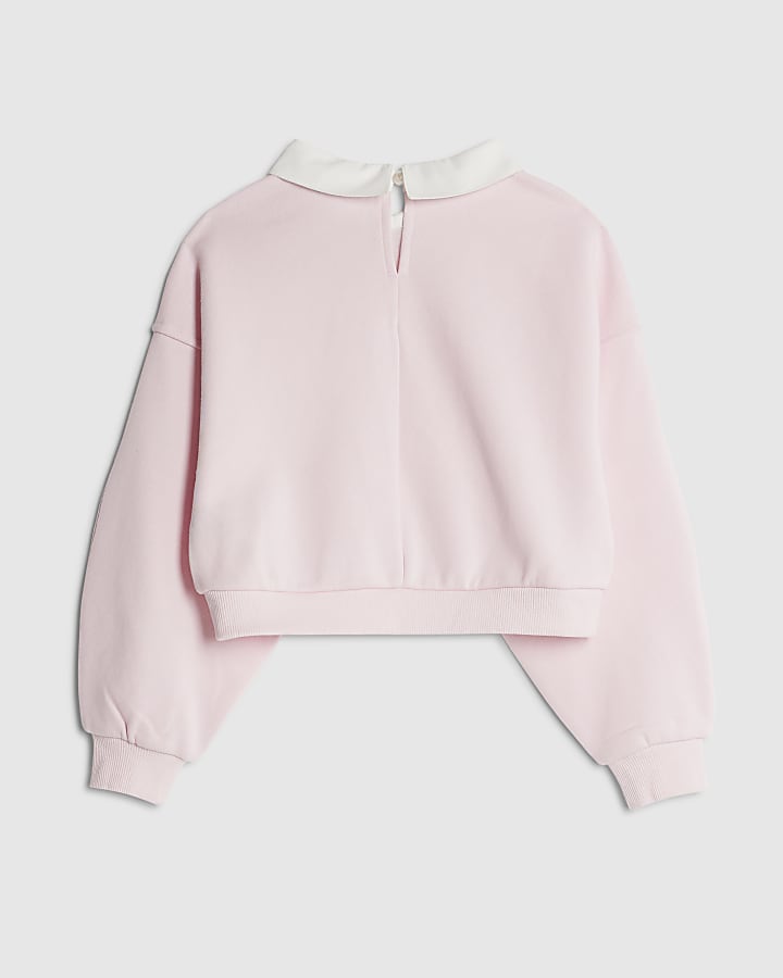 Girls Pink Embellished Collar Sweatshirt