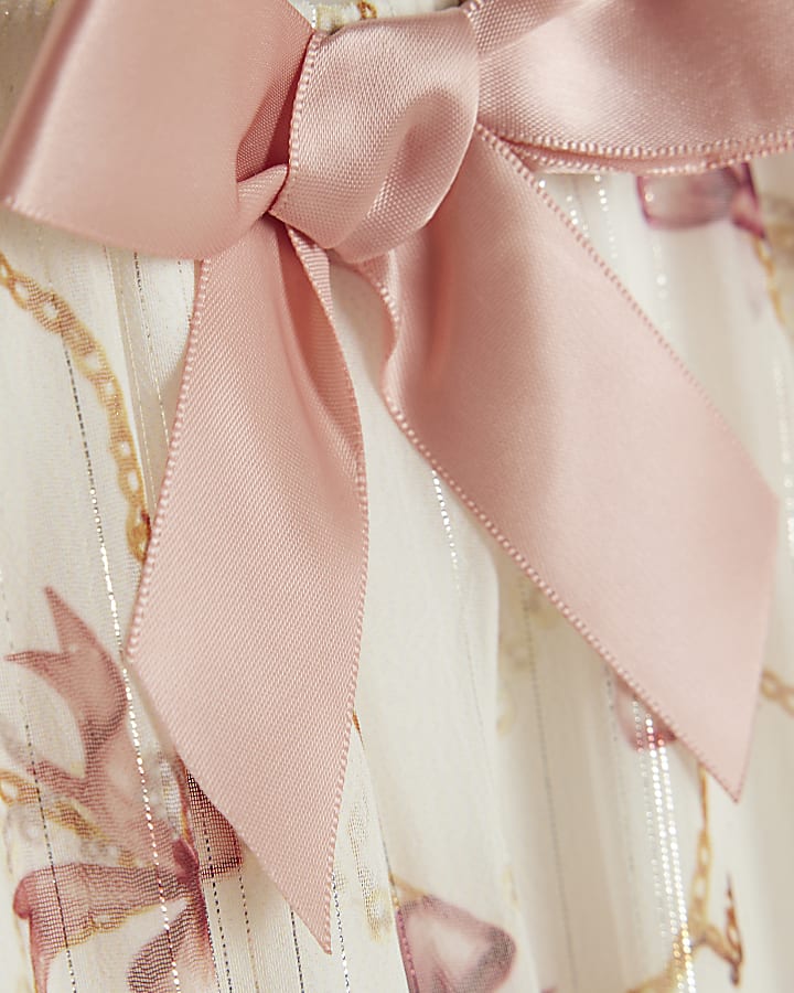 Mini Girls Cream Chiffon Bow Dress
