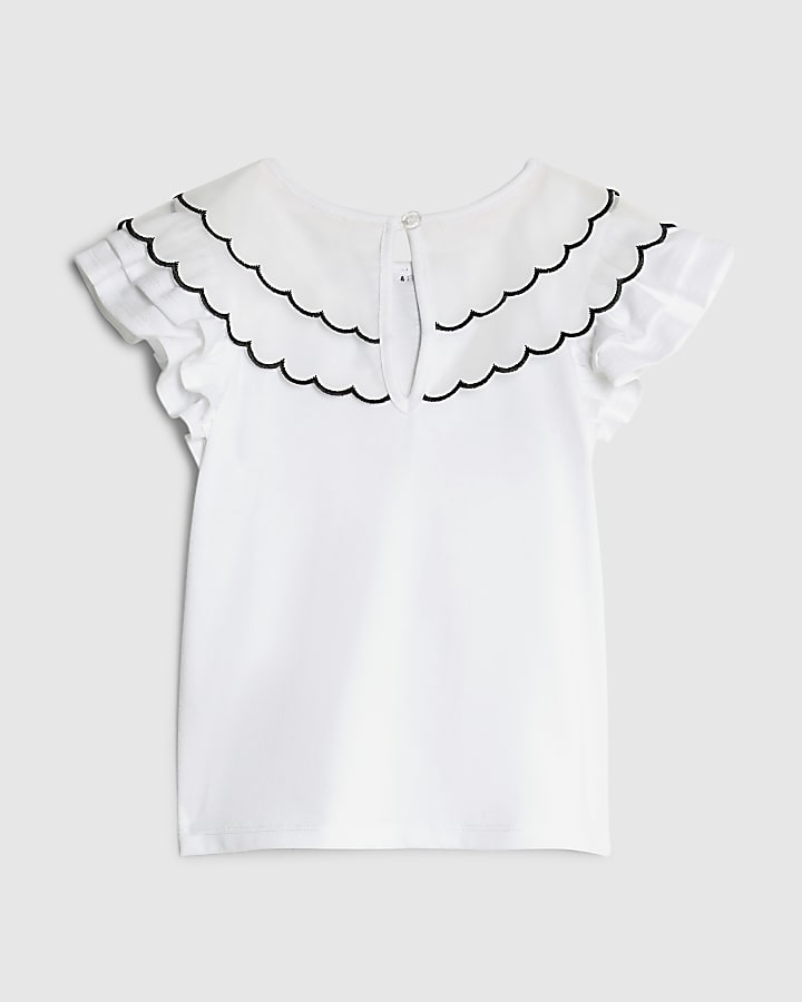 Mini Girls White Frill Collared Top