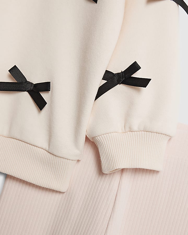 Mini Girls Pink Collared Bow Sweatshirt Set