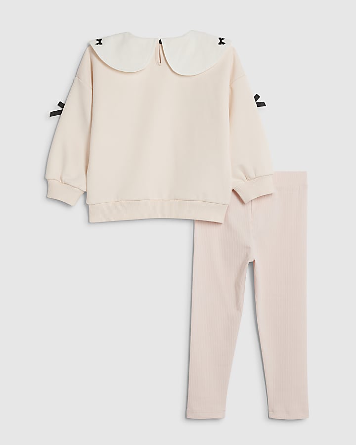 Mini Girls Pink Collared Bow Sweatshirt Set