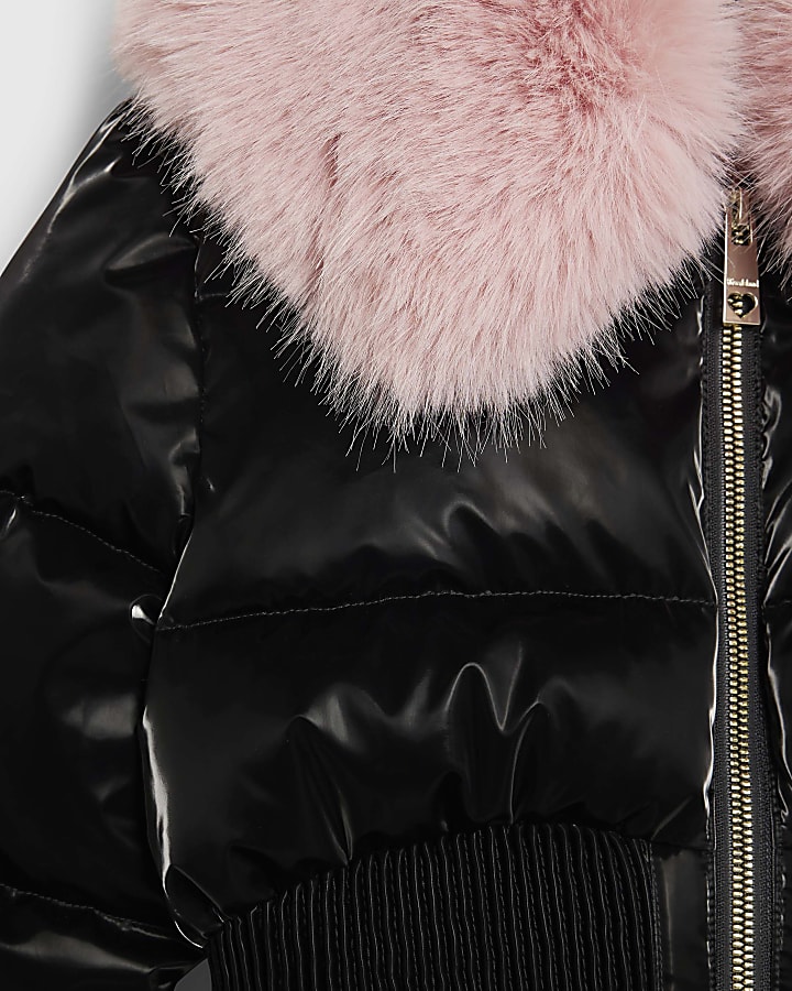 Girls Black Waisted Padded Jacket