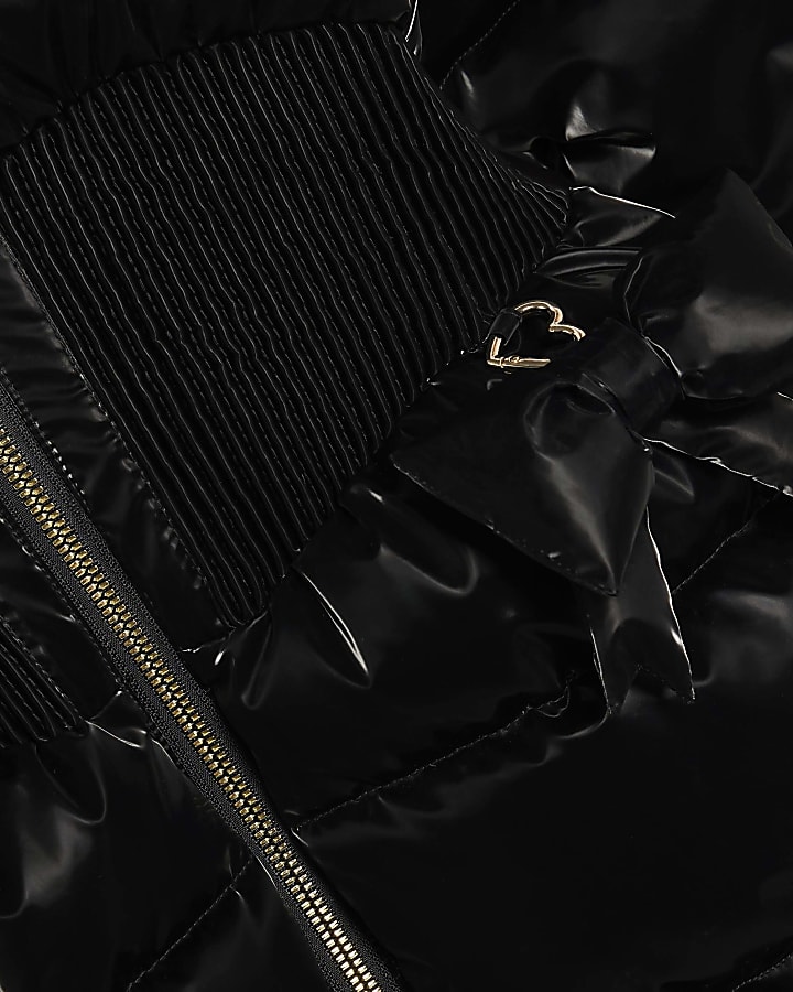 Girls Black Waisted Padded Jacket