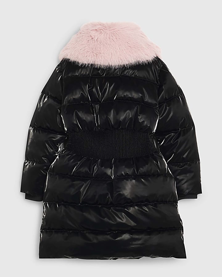 Girls Black Waisted Padded Jacket