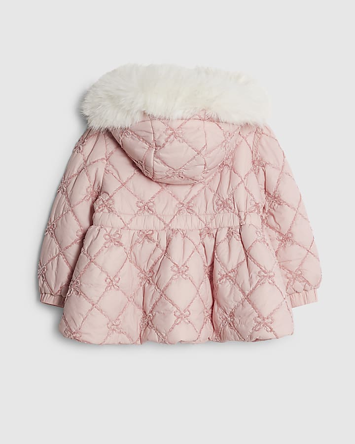 Mini Girls Pink Hooded Bow Padded Coat