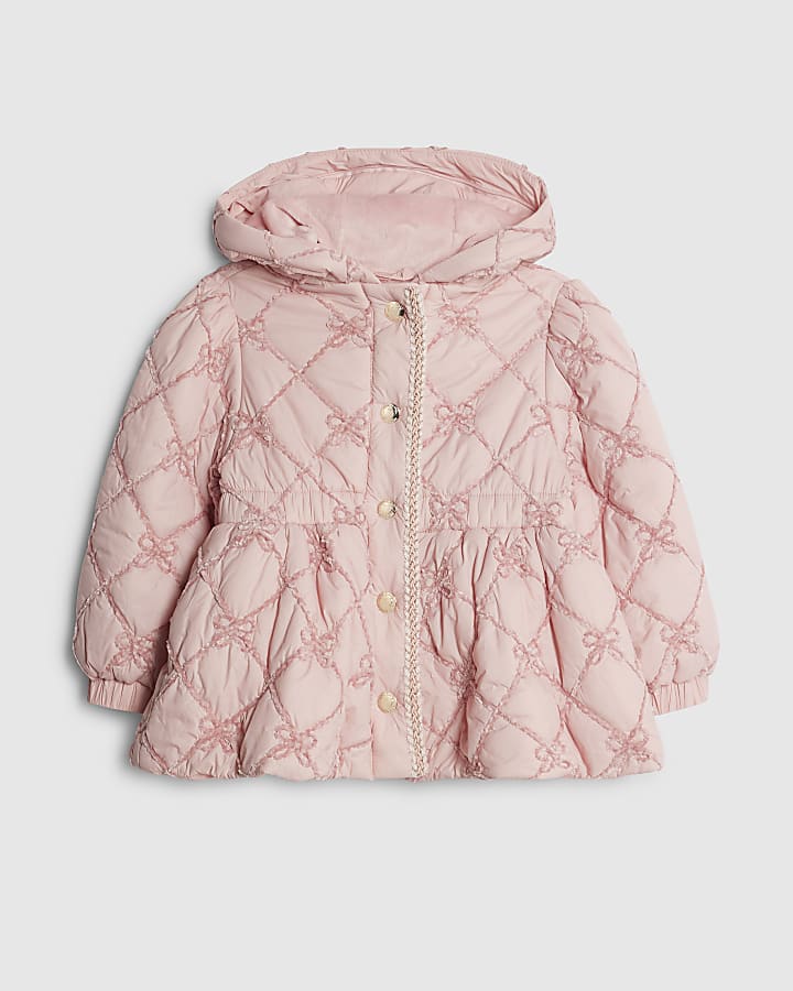 Mini Girls Pink Hooded Bow Padded Coat
