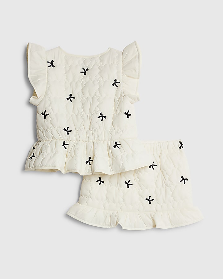 Mini Girls Cream Bow Gilet And Skirt Set