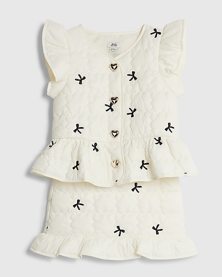 Mini Girls Cream Bow Gilet And Skirt Set