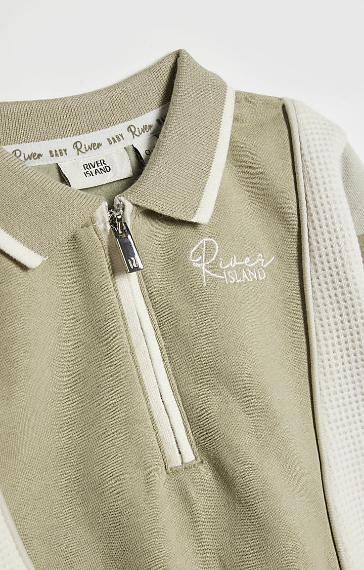 Baby Boys Khaki Colour Blocked Sweatshirt Set