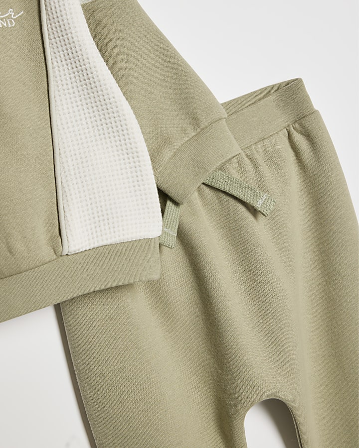 Baby Boys Khaki Colour Blocked Sweatshirt Set