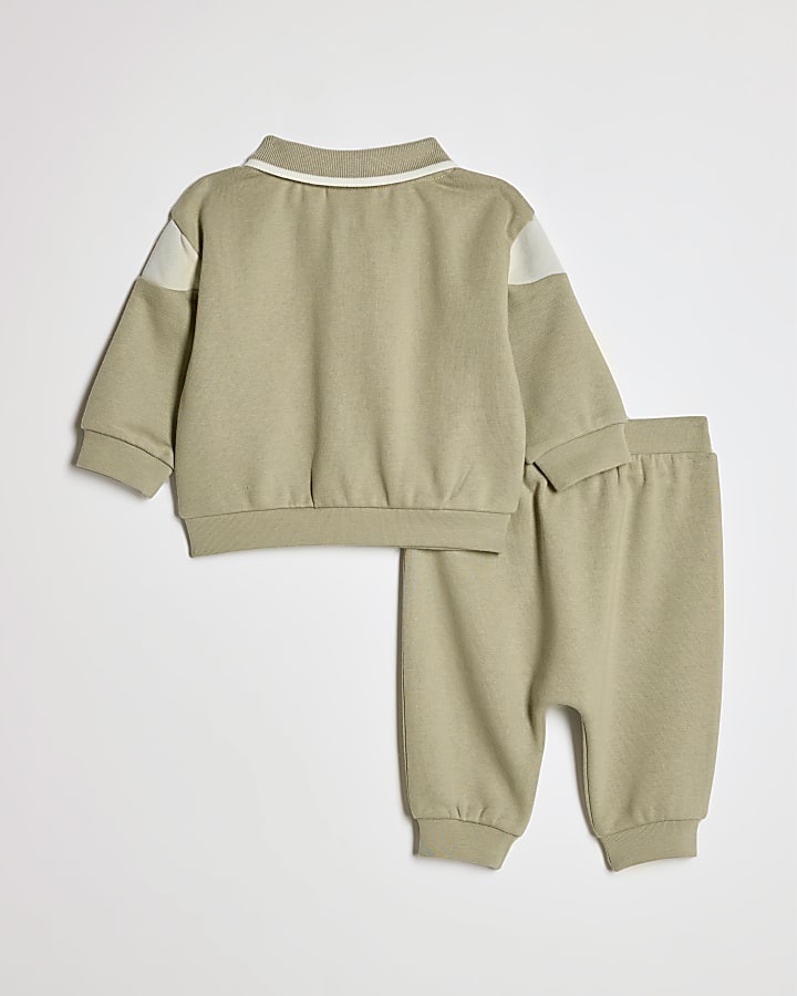 Baby Boys Khaki Colour Blocked Sweatshirt Set