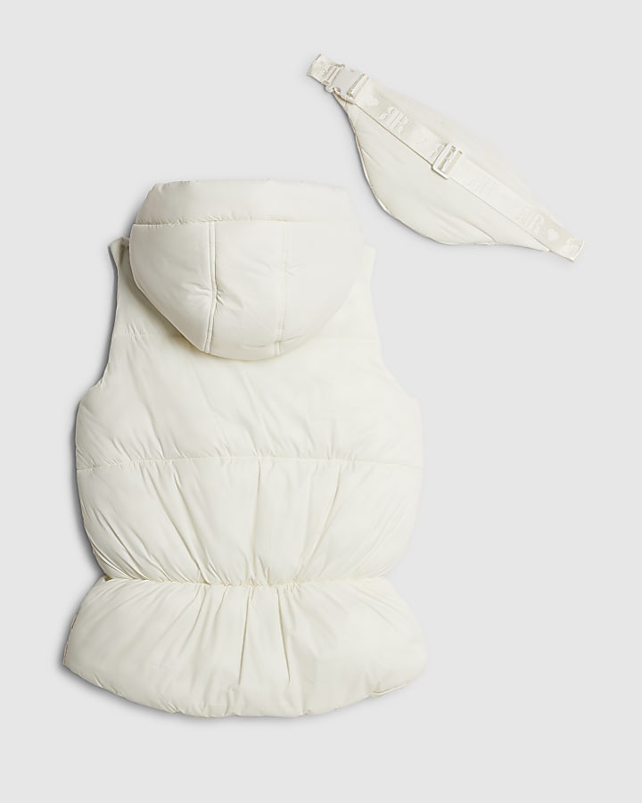 Girls Cream Gillet With Crossbody Bag Set