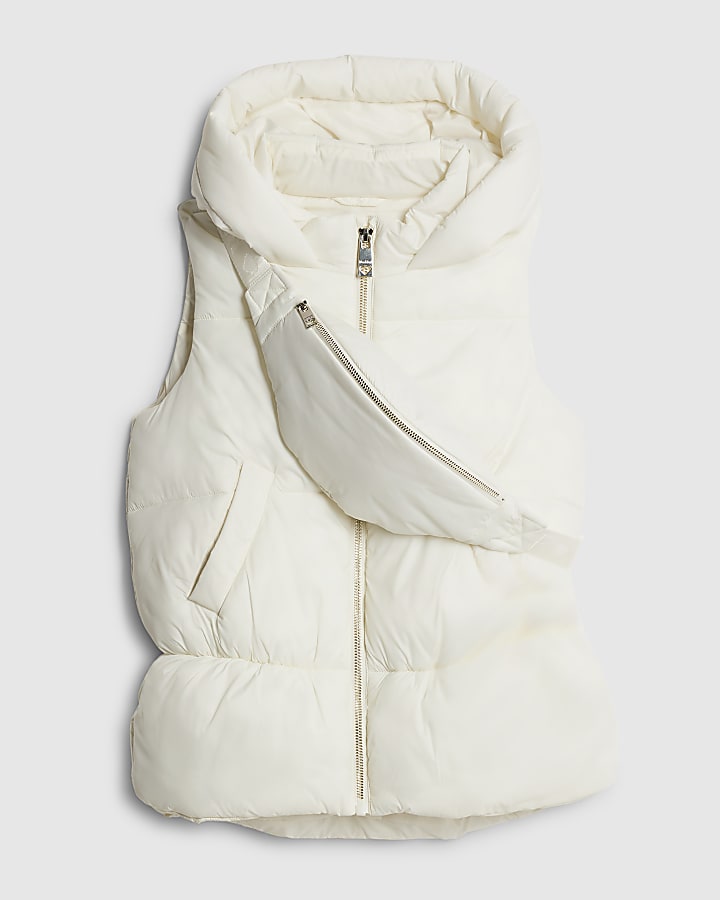 Girls Cream Gillet With Crossbody Bag Set