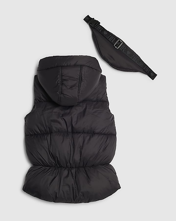 Girls Black Gillet With Crossbody Bag Set