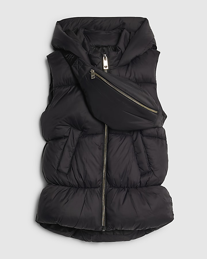 Girls Black Gillet With Crossbody Bag Set