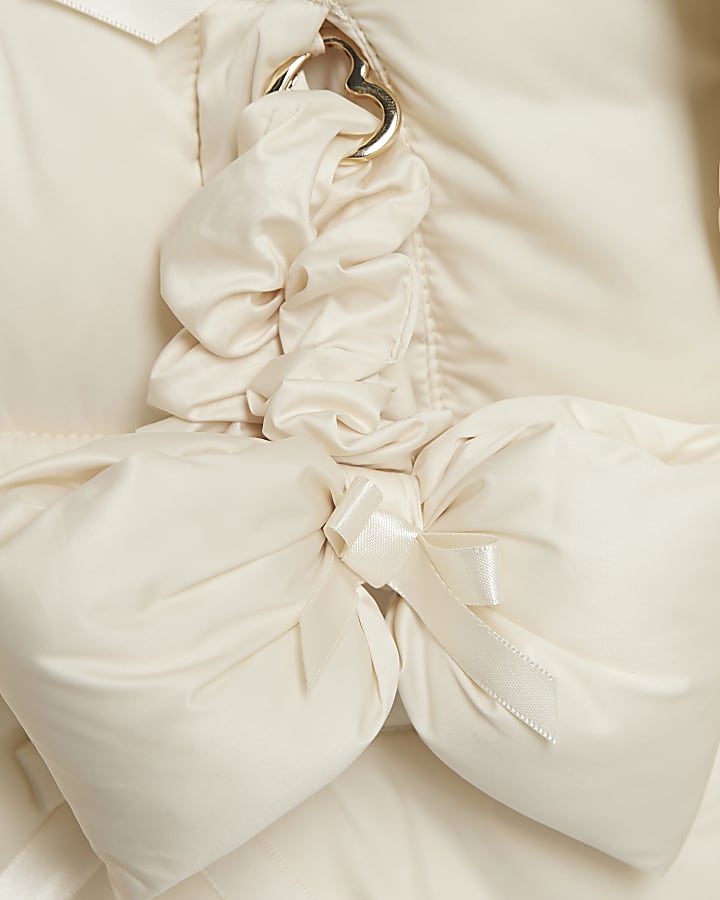 Girls Cream 3D Bow Padded Jacket