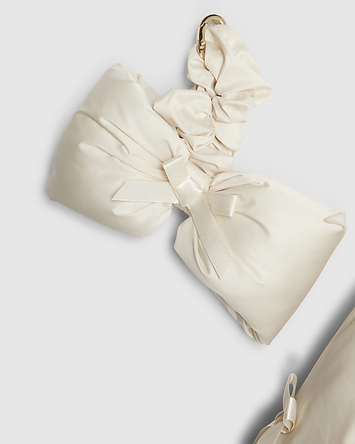 Girls Cream 3D Bow Padded Jacket