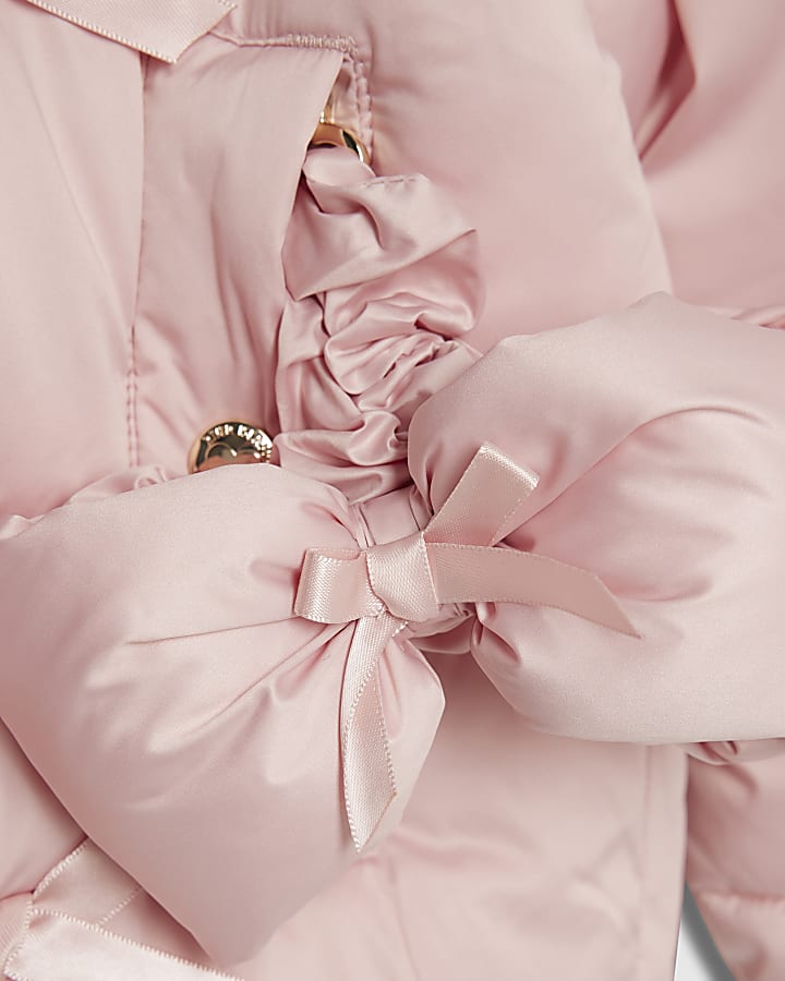 Girls Pink 3D Bow Padded Jacket