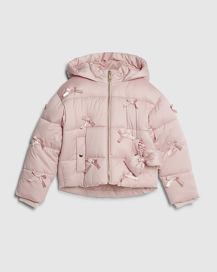 Girls Pink 3D Bow Padded Jacket