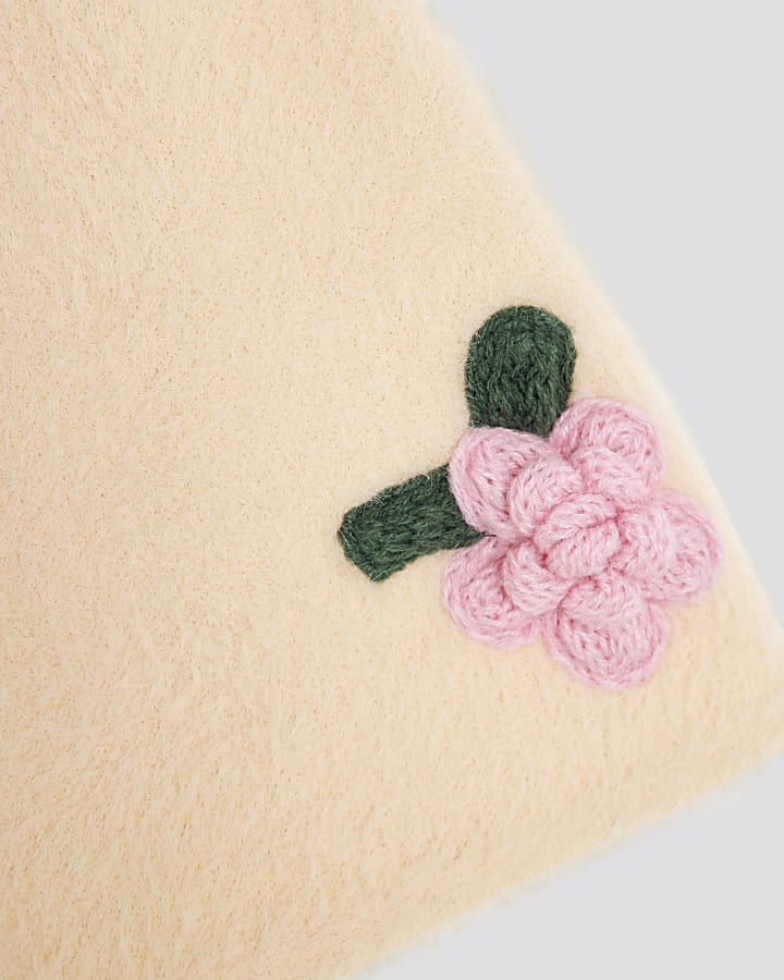 Mini Girls Cream Fluff Flower Cardigan Set