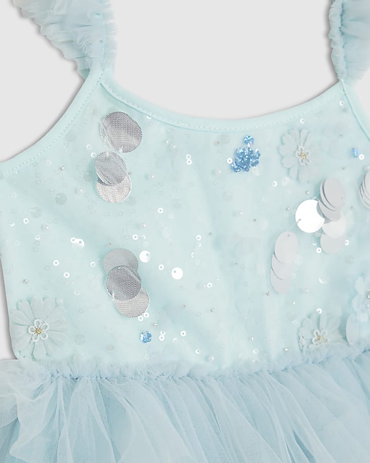 Mini Girls Blue Sequin Tulle Dress