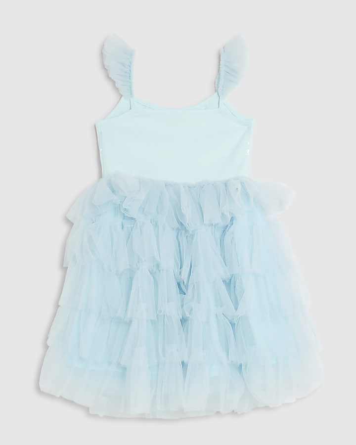 Mini Girls Blue Sequin Tulle Dress