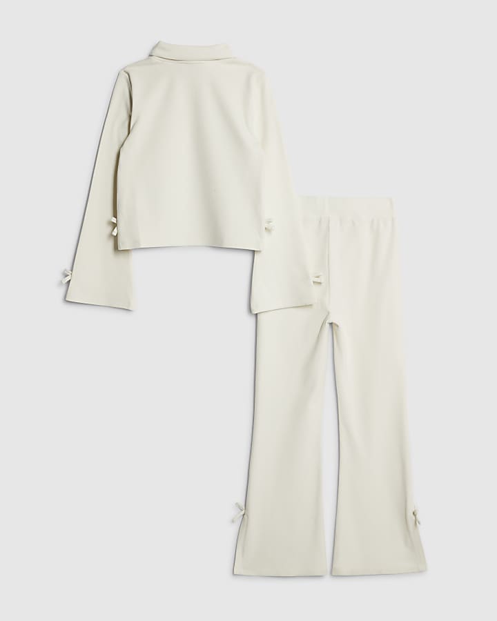 Girls Cream Bow Cosy Top Set