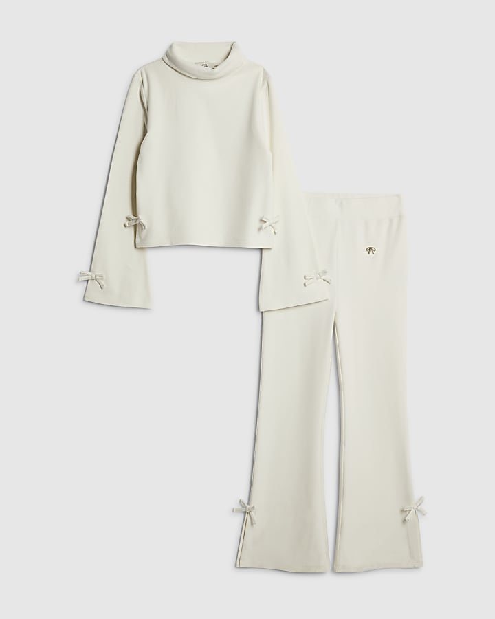 Girls Cream Bow Cosy Top Set