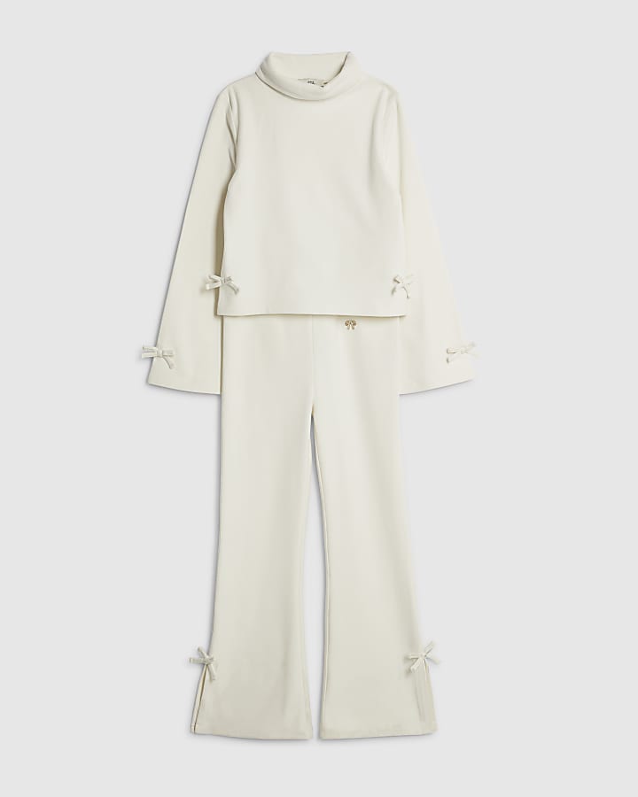 Girls Cream Bow Cosy Top Set