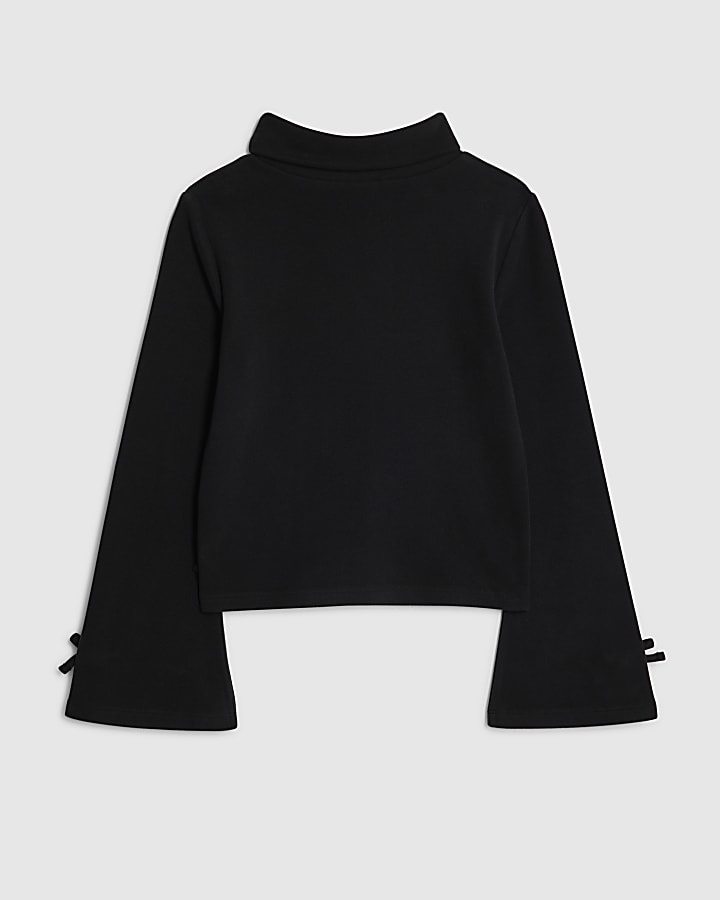 Girls Black Bow Cosy Top
