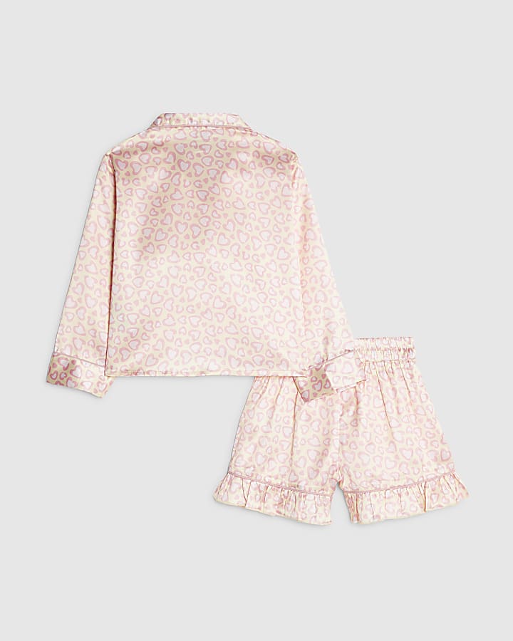 Mini Girls Yellow Leopard Satin Pyjama's Set