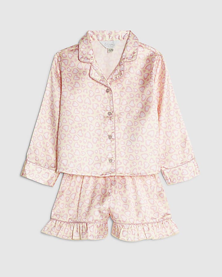 Mini Girls Yellow Leopard Satin Pyjama's Set