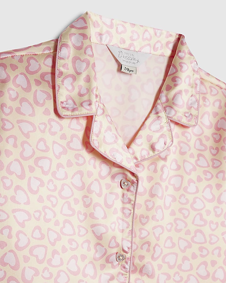 Girls Pink Leopard Satin Pyjamas Set